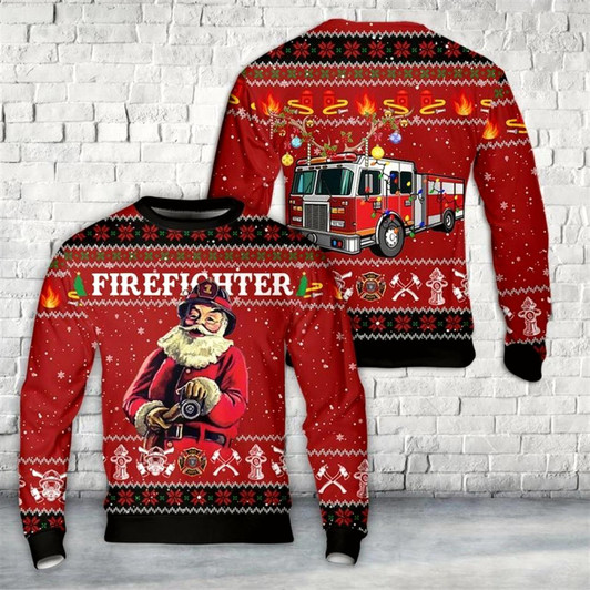 Goofygearprints Firefighter Santa Claus Ugly Christmas Sweater For Men And Women, Best Gift For Christmas, The Beautiful Winter Christmas Outfit
