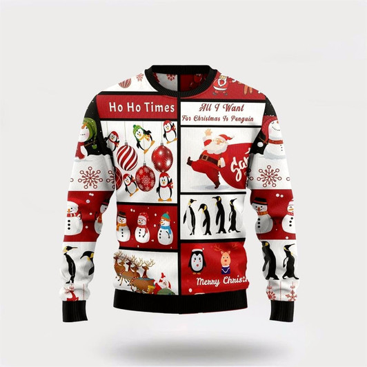 Goofygearprints Cute Penguin Santa Claus Ugly Christmas Sweater For Men And Women, Best Gift For Christmas, The Beautiful Winter Christmas Outfit
