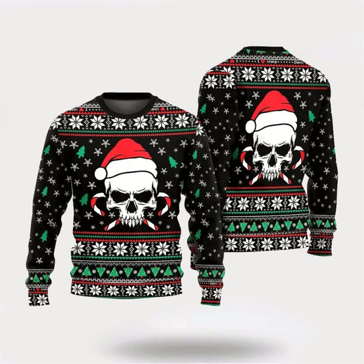 Goofygearprints Christmas Skull Wearing Santa Claus Ugly Christmas Sweater For Men And Women, Best Gift For Christmas, The Beautiful Winter Christmas Outfit