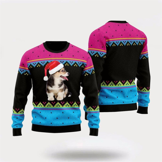 Goofygearprints Pembroke Welsh Corgi Christmas Hat Pattern Ugly Christmas Sweater For Men And Women, Gift For Christmas, Best Winter Christmas Outfit