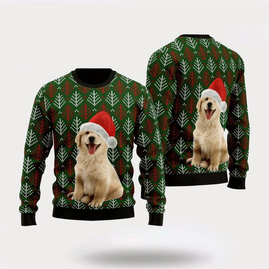 Goofygearprints Golden Retriever Puppy Wears Santa Hat Ugly Christmas Sweater For Men And Women, Gift For Christmas, Best Winter Christmas Outfit
