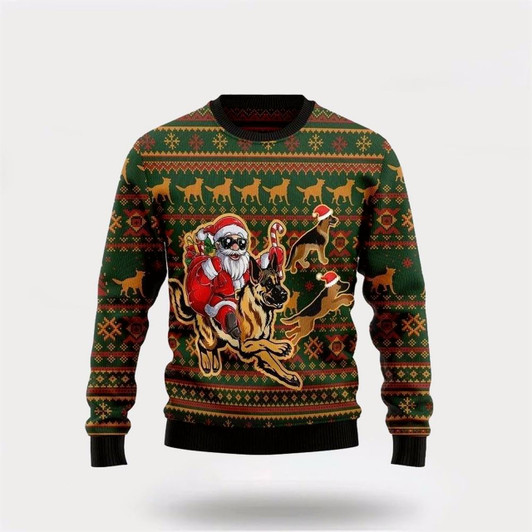 Goofygearprints Funny Santa & German Shepherd Ugly Christmas Sweater For Men And Women, Gift For Christmas, Best Winter Christmas Outfit