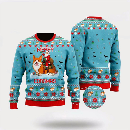Goofygearprints Funny Dog & Santa Claus Merry Corgmas Christmas Ugly Christmas Sweater For Men And Women, Gift For Christmas, Best Winter Christmas Outfit