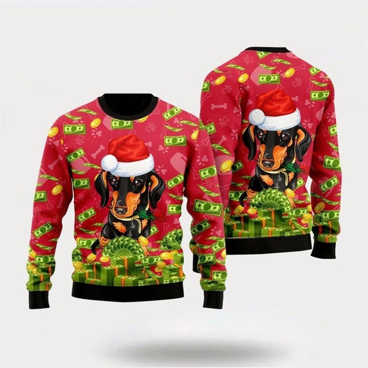 Goofygearprints Funny Dachshund & Money Ugly Christmas Sweater For Men And Women, Gift For Christmas, Best Winter Christmas Outfit