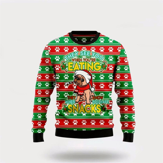 Goofygearprints French Bulldog See You Eating Snacks Ugly Christmas Sweater For Men And Women, Gift For Christmas, Best Winter Christmas Outfit