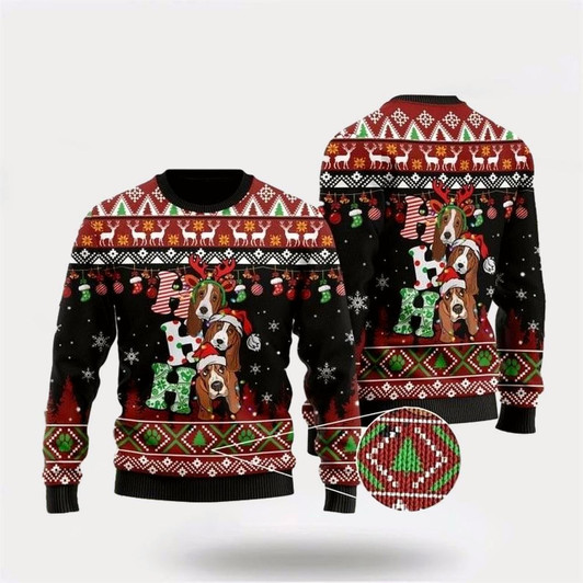 Goofygearprints Dog Lover Basset Hound Ho Ho Ho Ugly Christmas Sweater For Men And Women, Gift For Christmas, Best Winter Christmas Outfit