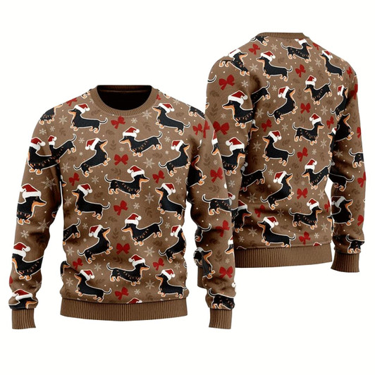 Goofygearprints Dachshund Christmas Hat Ugly Christmas Sweater For Men And Women, Gift For Christmas, Best Winter Christmas Outfit