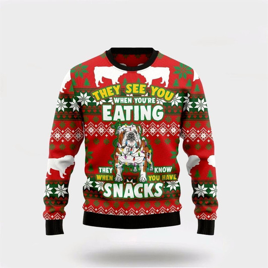 Goofygearprints Bulldog Snacks Ugly Christmas Sweater For Men And Women, Gift For Christmas, Best Winter Christmas Outfit