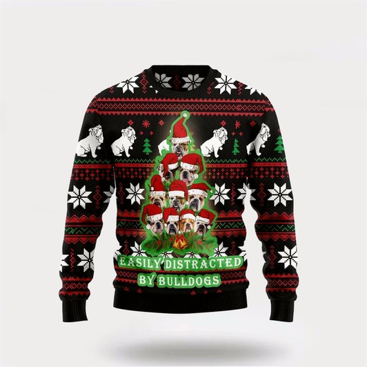 Goofygearprints Bulldog Pine Tree Christmas Ugly Christmas Sweater For Men And Women, Gift For Christmas, Best Winter Christmas Outfit