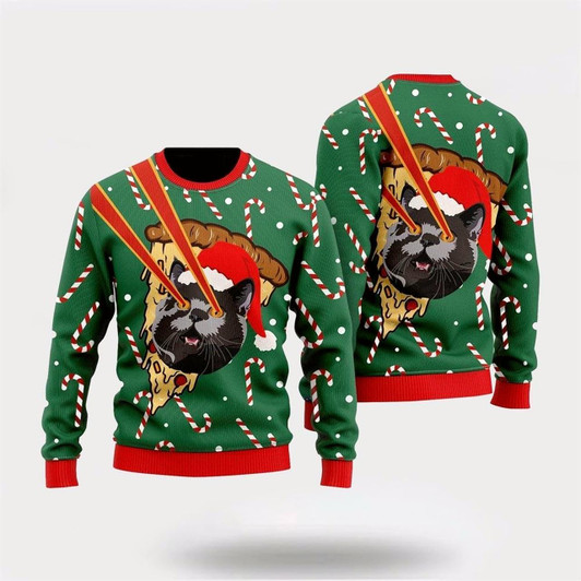 Goofygearprints Pizza Cat With Laser Eyes Xmas Ugly Christmas Sweater For Men And Women, Best Gift For Christmas, Christmas Fashion Winter