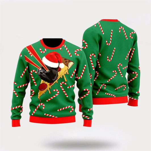 Goofygearprints Pizza Cat With Laser Eyes Ugly Christmas Sweater For Men And Women, Best Gift For Christmas, Christmas Fashion Winter