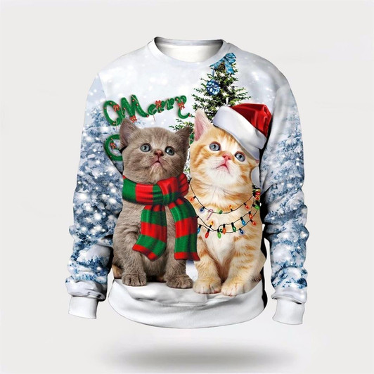 Goofygearprints Christmas Cute Cat Pine Tree Sweater Ugly Christmas Sweater For Men And Women, Best Gift For Christmas, Christmas Fashion Winter