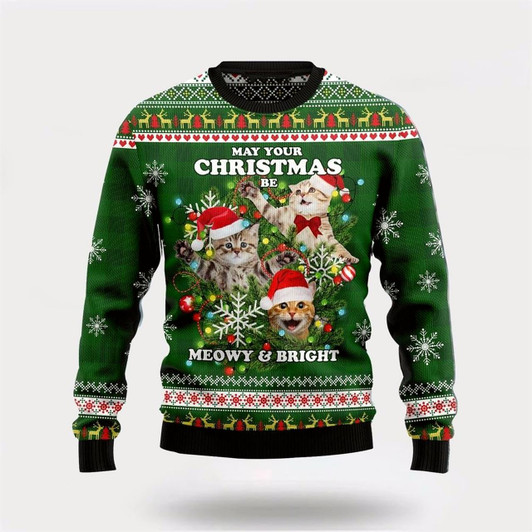 Goofygearprints Cat, Christmas Be Meowy & Bright Ugly Christmas Sweater For Men And Women, Best Gift For Christmas, Christmas Fashion Winter