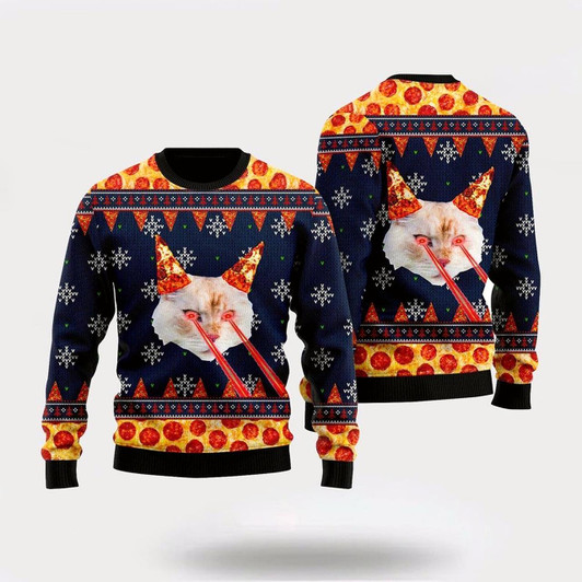 Goofygearprints Cat With Lasers Eyes Ugly Christmas Sweater For Men And Women, Best Gift For Christmas, Christmas Fashion Winter