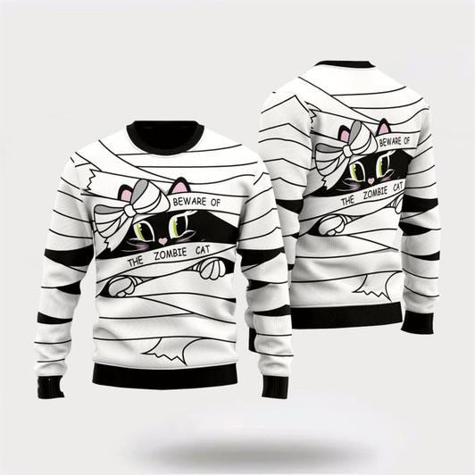 Goofygearprints Cat Sweater Be Ware Of A Zombie Cat Ugly Christmas Sweater For Men And Women, Best Gift For Christmas, Christmas Fashion Winter