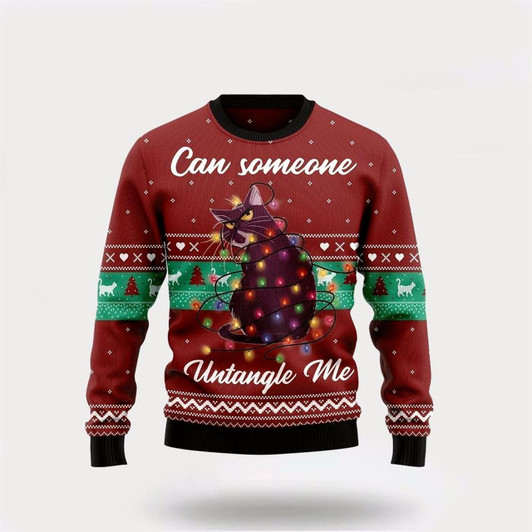Goofygearprints Can Someone Untangle Me Cat Ugly Christmas Sweater For Men And Women, Best Gift For Christmas, Christmas Fashion Winter
