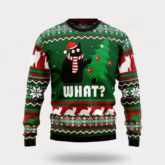 Goofygearprints Black Cat What Christmas Ugly Christmas Sweater For Men And Women, Best Gift For Christmas, Christmas Fashion Winter