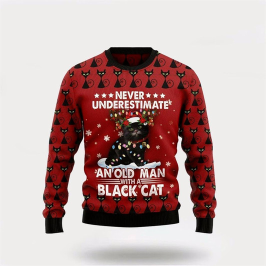 Goofygearprints Black Cat Old Man Ugly Christmas Sweater For Men And Women, Best Gift For Christmas, Christmas Fashion Winter