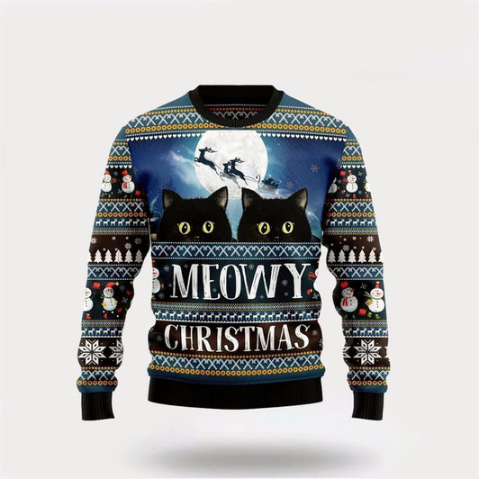 Goofygearprints Black Cat Meowy Christmas Ugly Christmas Sweater For Men And Women, Best Gift For Christmas, Christmas Fashion Winter