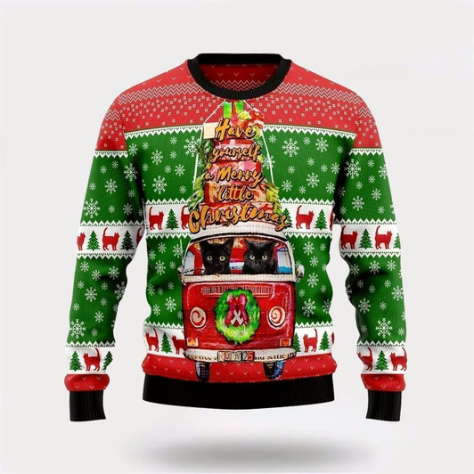 Goofygearprints Black Cat Little Christmas Ugly Christmas Sweater For Men And Women, Best Gift For Christmas, Christmas Fashion Winter