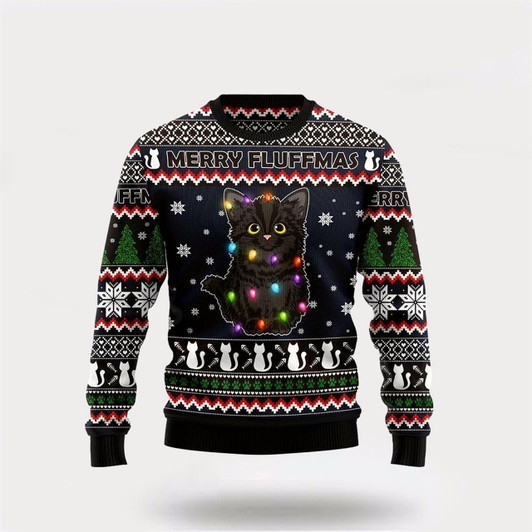 Goofygearprints Black Cat Fluffmas Ugly Christmas Sweater For Men And Women, Best Gift For Christmas, Christmas Fashion Winter