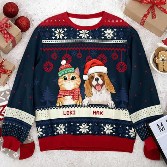 Goofygearprints Merry Christmas, Pet Lovers - Personalized Custom Unisex Ugly Christmas Sweatshirt, Wool Sweatshirt, All-Over-Print Sweatshirt - Gift For Pet Lovers, Christmas Gift
