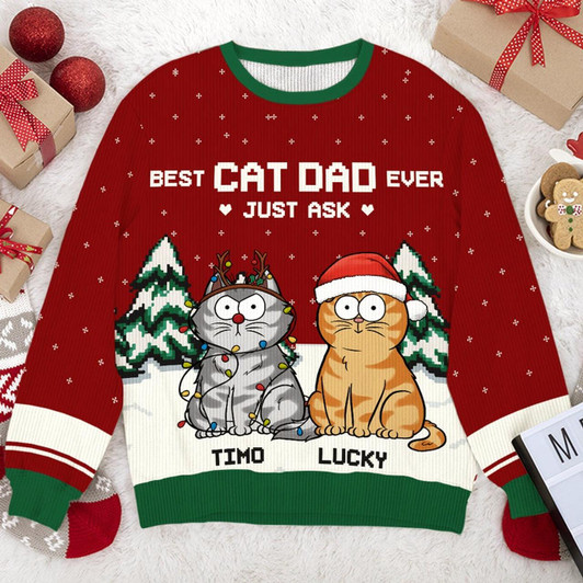 Goofygearprints Best Cat Mom Ever - Cat Personalized Custom Ugly Sweatshirt - Unisex Wool Jumper - Christmas Gift For Pet Owners, Pet Lovers