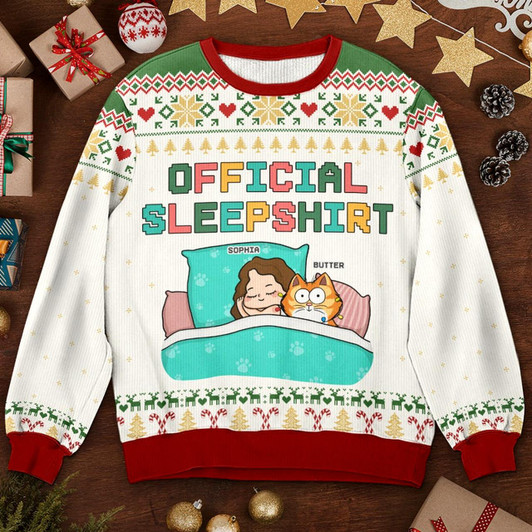 Goofygearprints Official Sleepshirt - Cat Personalized Custom Ugly Sweatshirt - Unisex Wool Jumper - Christmas Gift For Pet Owners, Pet Lovers