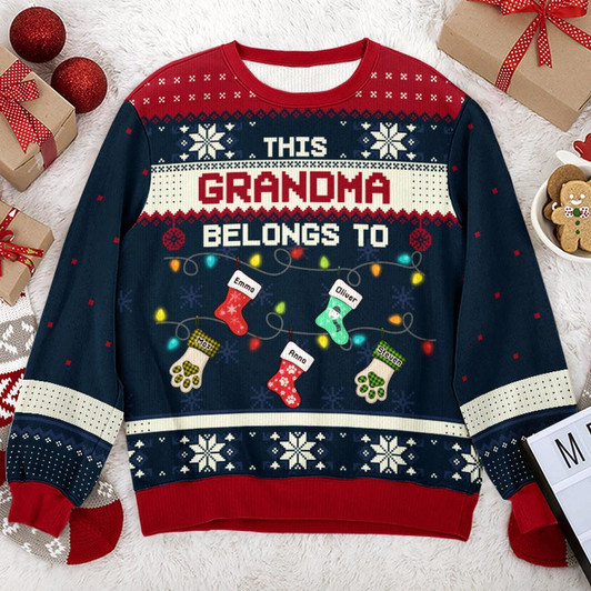 Goofygearprints Blessed To Be Called Grandma - Family Personalized Custom Ugly Sweatshirt - Unisex Wool Jumper - Christmas Gift For Grandma