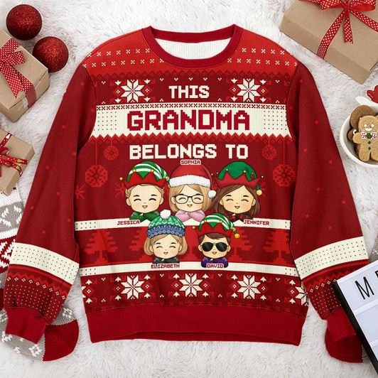 Goofygearprints This Grandma Belongs To These Kids - Family Personalized Custom Ugly Sweatshirt - Unisex Wool Jumper - Christmas Gift For Grandma, Grandpa