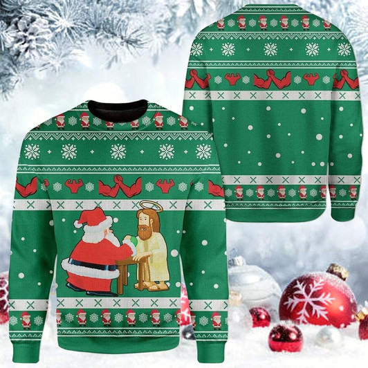 Goofygearprints Funny Jesus & Santa Ugly Christmas Sweater For Men & Women - Best Gift For Christian - Christian Shirt
