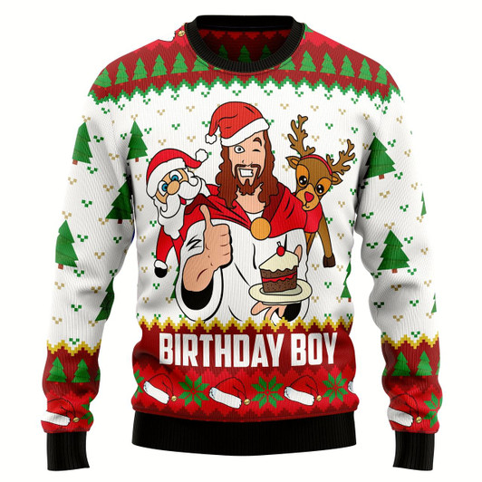 Goofygearprints Jesus Birthday Boy Ugly Christmas Sweater - Xmas Gifts For Him Or Her - Christmas Gift For Friends - Jesus Christ Sweater