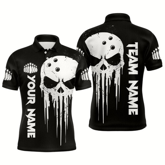 Goofygear Black Skull Bowling Jersey Men Custom Bowling Team Shirts Bowling Men Polo Shirt