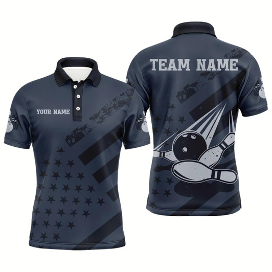 Goofygear American Flag Bowling Polo Shirt Team Patriotic Bowling Jersey For Men Bowlers Short Sleeve