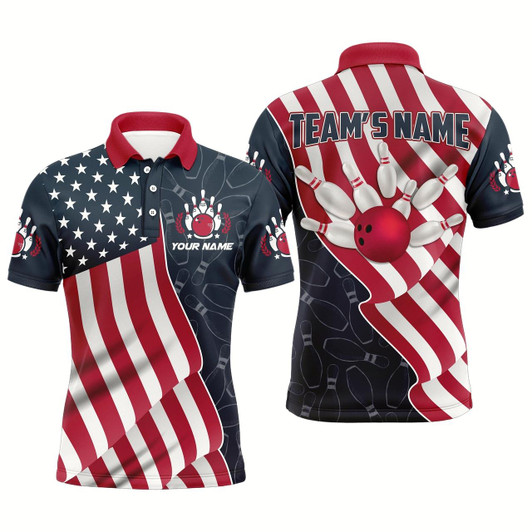 Goofygear American Flag Bowling Jersey For Men Custom Polo Bowling Shirt Patriotic Bowling Shirt For Team Style 1