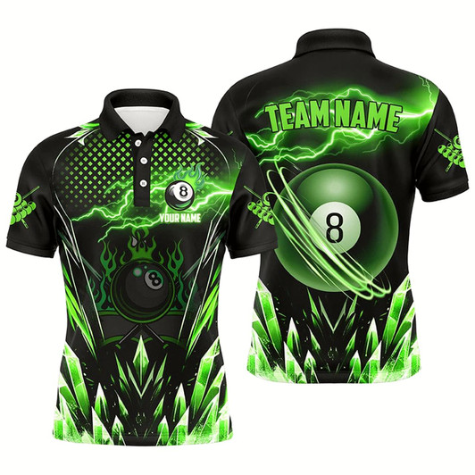 Goofygear Personalized Green Icy Lightning 8 Ball Pool Men Polo Shirts Custom Billiard Team League Jersey
