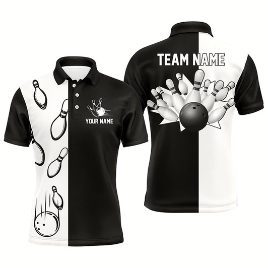 Goofygear Black And White Retro Vintage Bowling Polo Shirts For Men Custom Bowling Team Jerseys