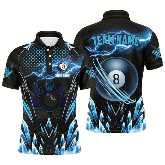 Goofygear Personalized Blue Icy Lightning 8 Ball Pool Men Polo Shirts Custom Billiard Team League Jersey