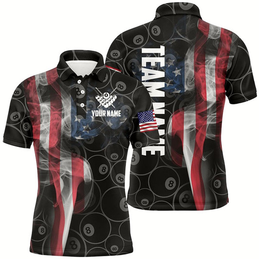 Goofygear Personalized Vintage Smoke Texas/American Flag Billiard Polo Shirts For Men, 8 Ball Pool Team Jerseys