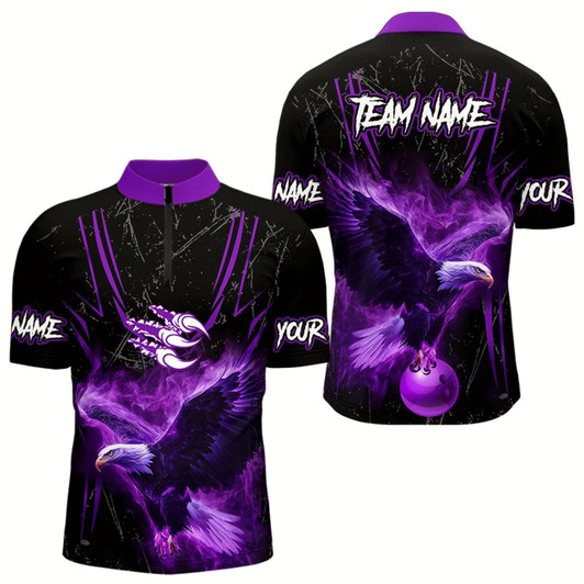 Goofygear Black And Purple Flame Eagle Bowling Shirt For Men Custom Team Name Bowling Jerseys For Bowlers