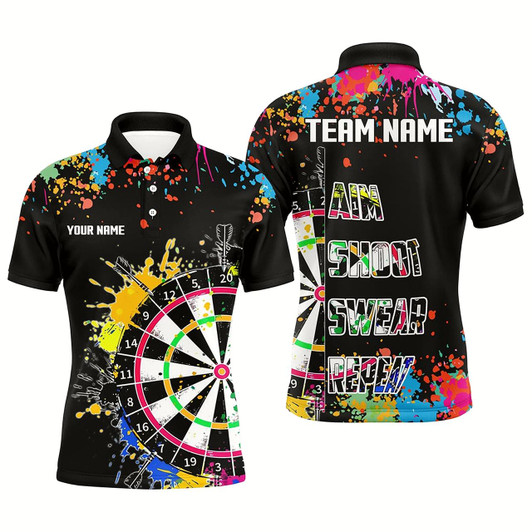 Goofygear Funny Dartboards Colorful Paint Aim Shoot Swear Repeat Custom Men Darts Shirt, Dart Jerseys Black
