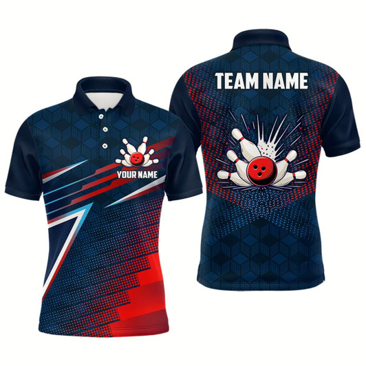 Goofygear Navy&Red Bowling Shirt Unisex Custom Bowling Team Jersey For Men & Polo Bowling Outfit