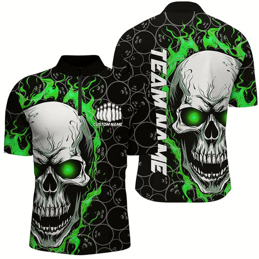 Goofygear Personalized Skull Bowling Shirt For Men Custom Team'S Name Flame Bowler Jerseys Green Style 1
