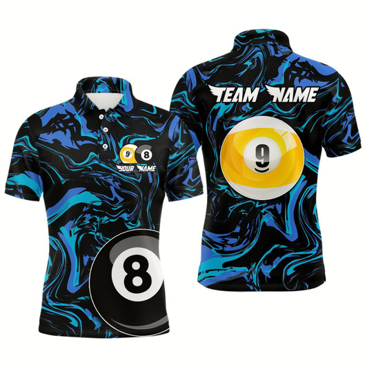 Goofygear Teal-Turquoise 8 Ball & 9 Ball Custom Billiard Shirts For Men Billiard Team Jerseys