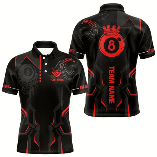 Goofygear Customized 8 Ball Pool Crown Men Billiard Shirts, Red And Black Billiard Team Shirts, Pool Jerseys