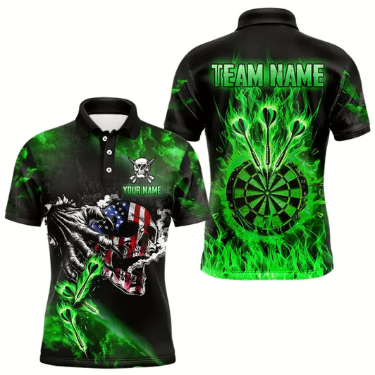 Goofygear Fire Flame Darts Board American Flag Skull Dart Shirts For Men Custom Darts Team Jerseys Green