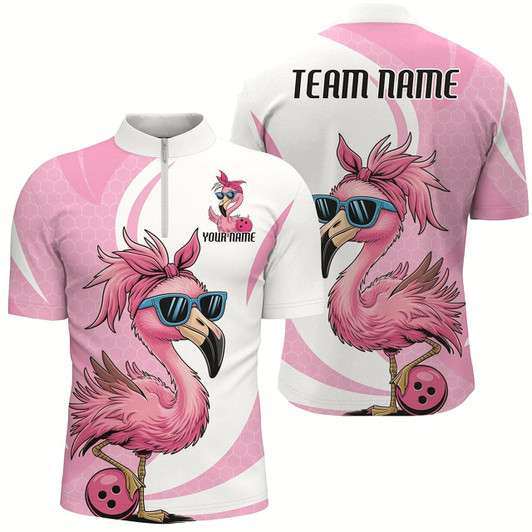 Goofygear Cute Slay Pink Flamingo Custom Funny Bowling Shirts For Men, Flamingo Bowling Team Outfits