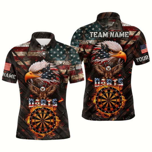 Goofygear American Flag 3D Dartboard Fire Flame Custom Eagle Darts Shirt For Men, Patriotic Darts Team Jersey