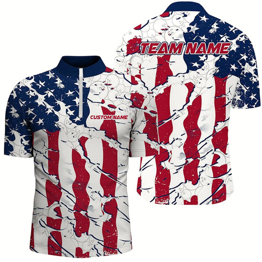 Goofygear Bowling Ball Pattern American Flag Custom Unisex Bowling Team Shirts, Patriotic Bowling Jerseys