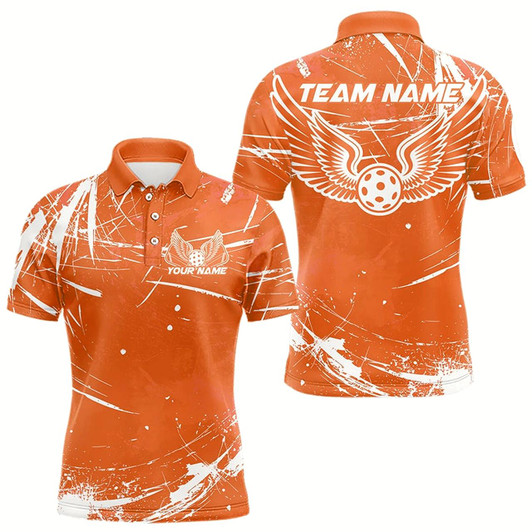 Goofygear Custom Orange Pickleball Wings Polo Shirts For Men, Pickleball Tournament Team Shirt